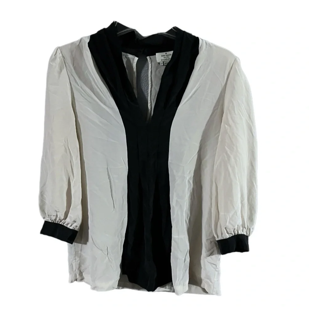 EUC Kade Spade beige black blouse Size 4